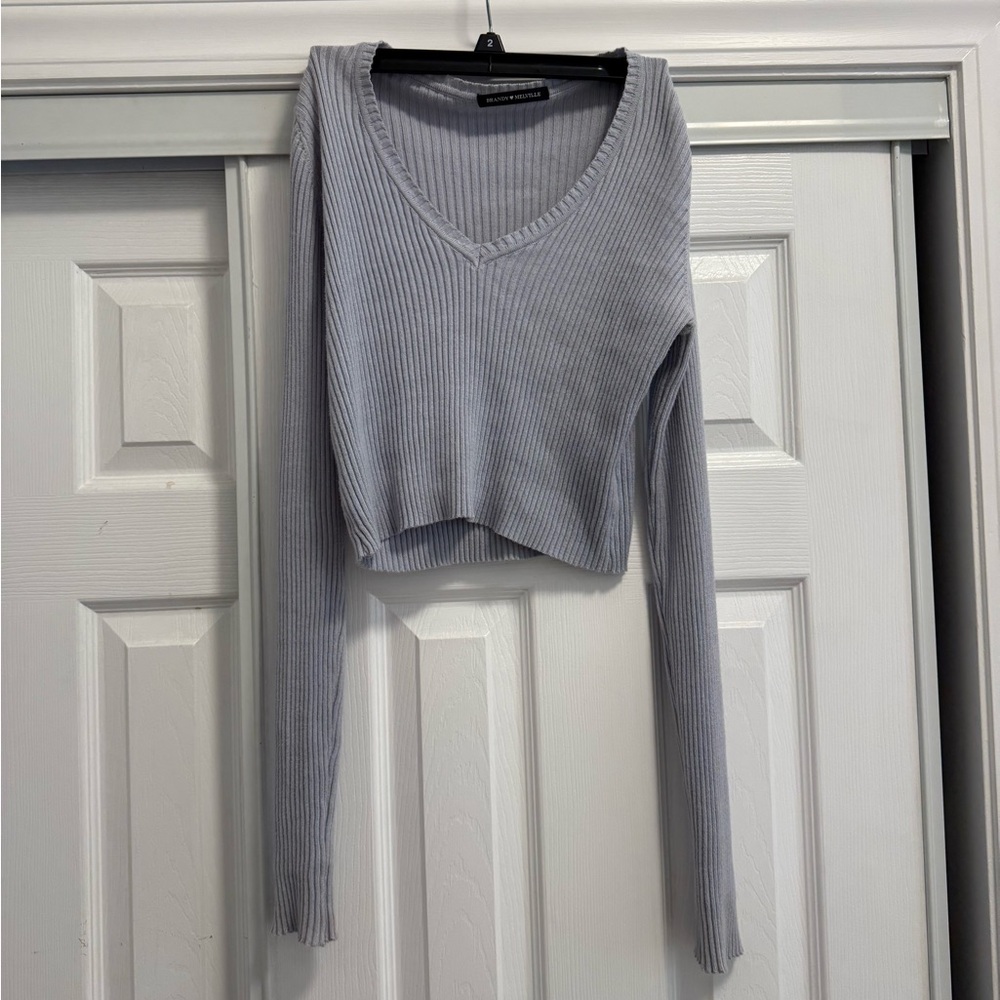 Brandy Melville dusty blue v-neck cropped sweater